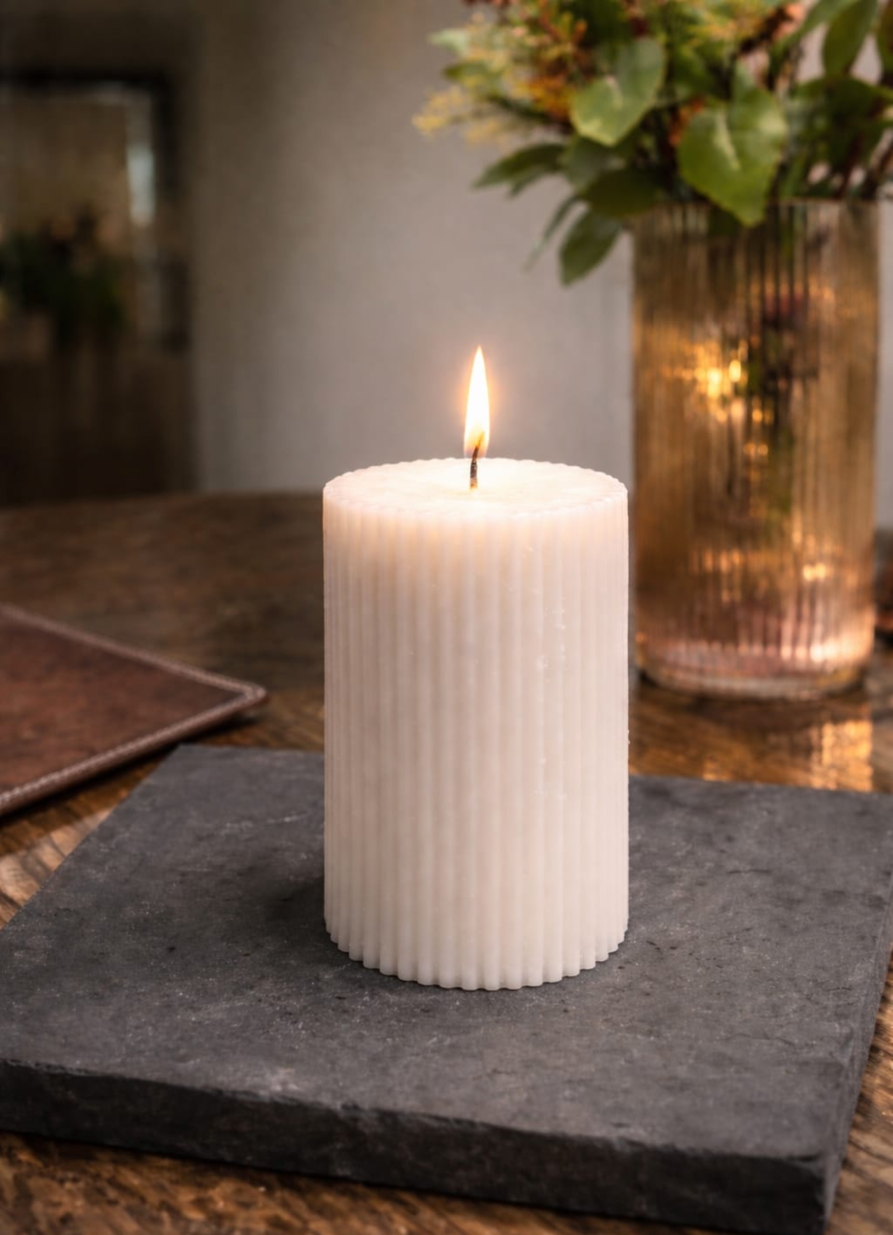 Ribbed Pillar Candle
