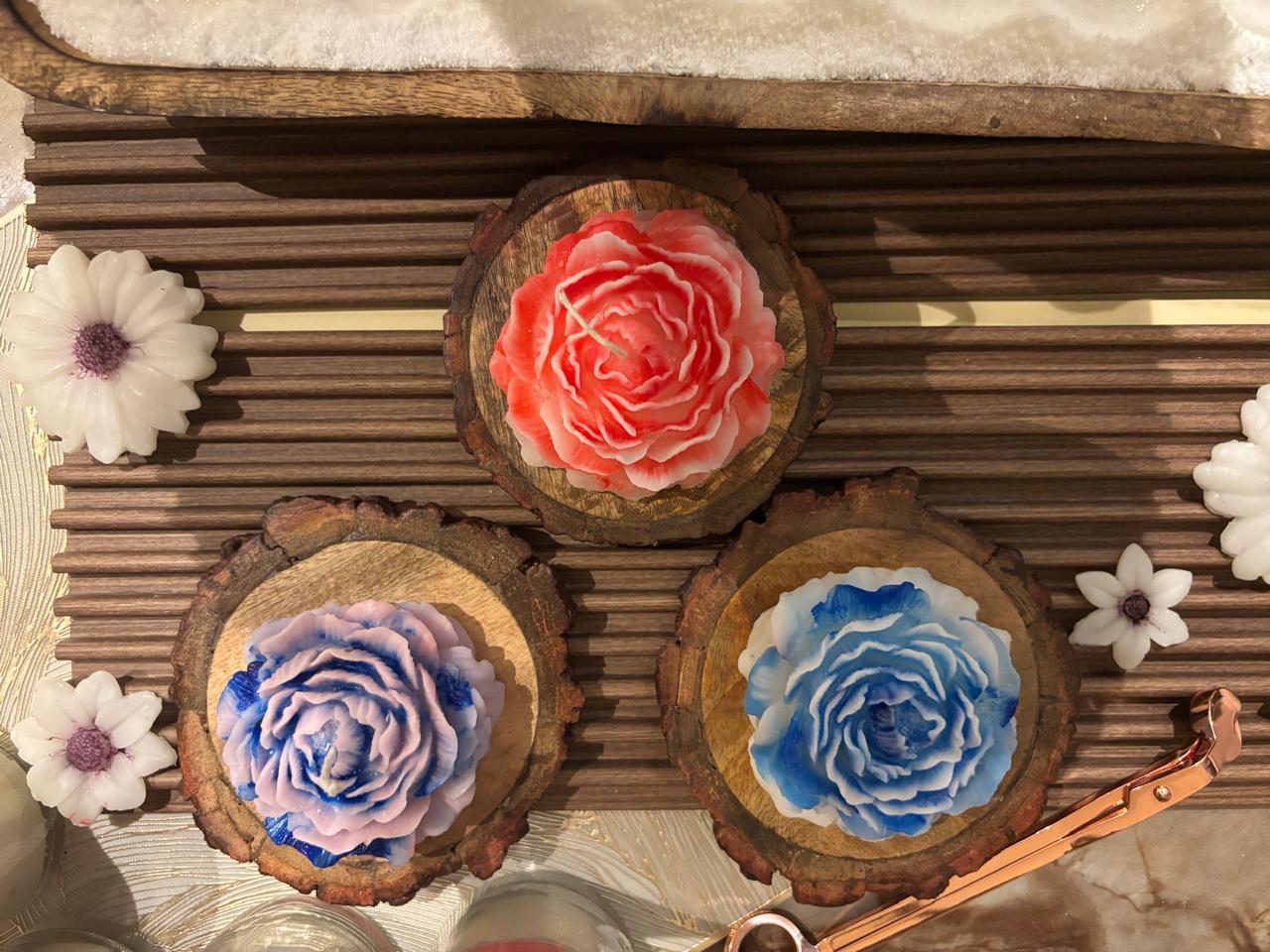 Peony on Wooden Base